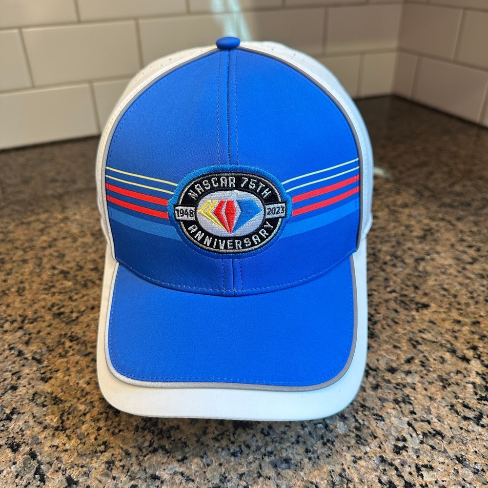 NASCAR 75th Anniversary Blue White Adjustable Hat Mens OSFM Polyester Spandex